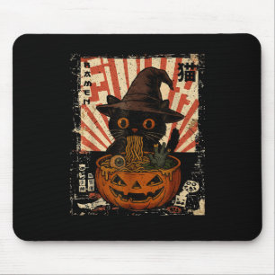 Spooky Black Cat Eating Ramen Japanese Halloween W Mouse Mat