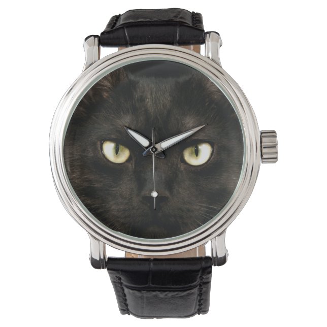 Spooky black cat face watch (Front)