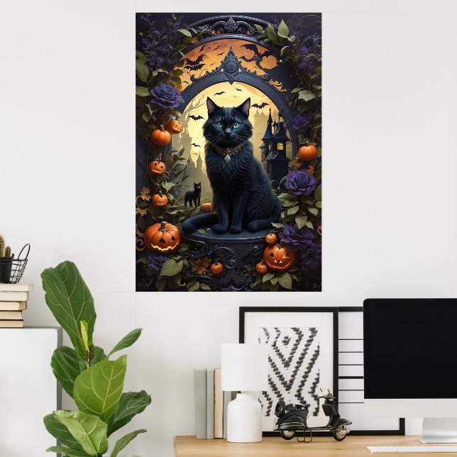 Spooky Black Cat Gothic Halloween Poster (Home Office)