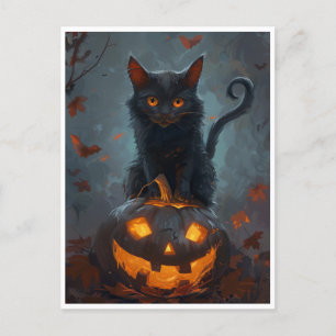 Spooky Black Cat Halloween Art Prints & Gifts Holiday Postcard
