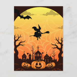 Spooky Black Cat Halloween Design – Modern Minimal Holiday Postcard