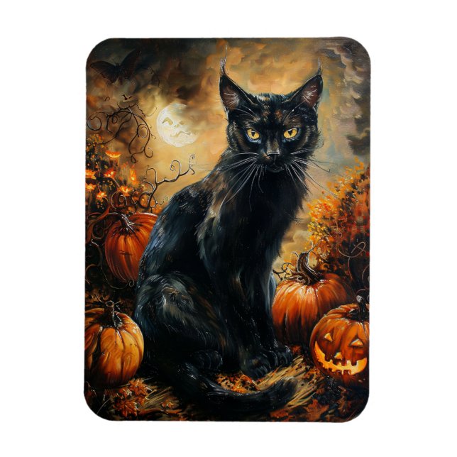 Spooky Black Cat Halloween Flexible Magnet (Vertical)