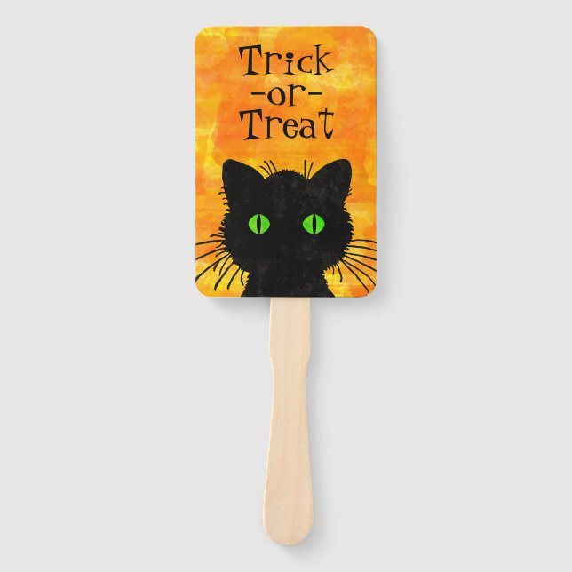 Spooky Black Cat Halloween Hand Fan (Front)