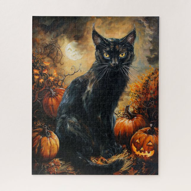 Spooky Black Cat Halloween Jigsaw Puzzle (Vertical)