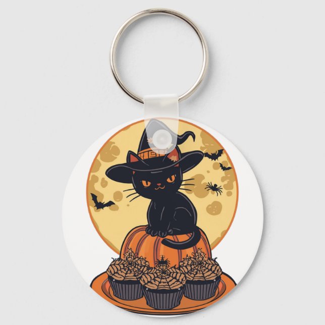 Spooky Black Cat Halloween Keychain – Cute & Creep (Front)