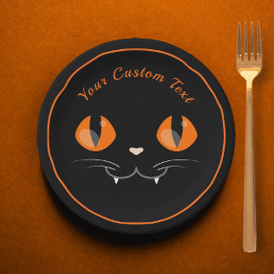 Spooky Black Cat Halloween Kids Custom Paper Plate