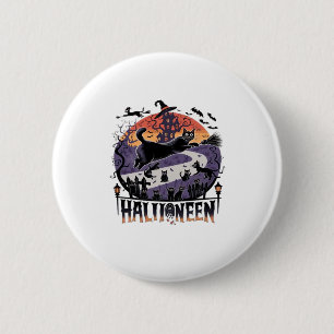 Spooky Black Cat Halloween Night � Vintage Haunted 6 Cm Round Badge