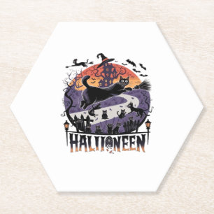 Spooky Black Cat Halloween Night � Vintage Haunted Paper Coaster