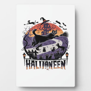Spooky Black Cat Halloween Night – Vintage Haunted Plaque