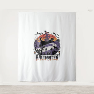 Spooky Black Cat Halloween Night – Vintage Haunted Tapestry