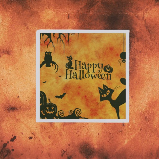 Spooky Black Cat Halloween Paper Napkins (Creator Uploaded)