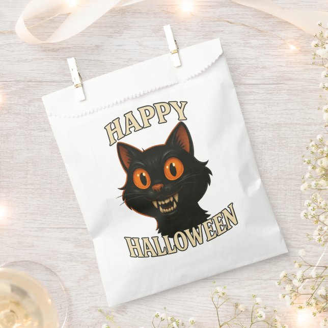 Spooky Black Cat Halloween Party Favour Bags (Clipped)