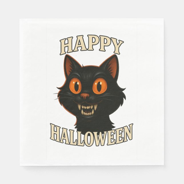 Spooky Black Cat Halloween Party Napkin (Front)