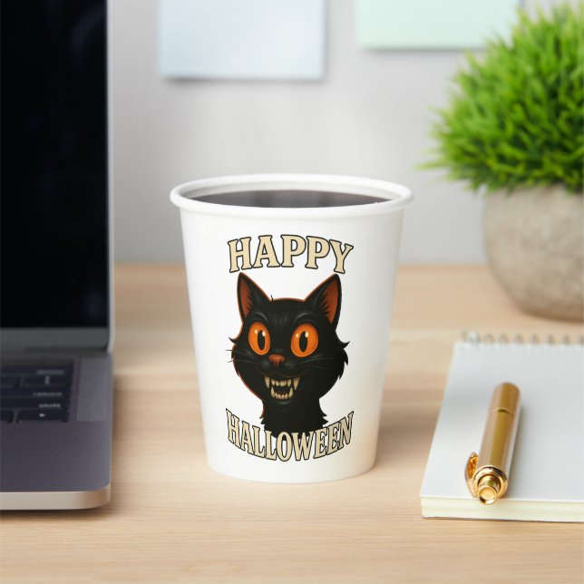 Spooky Black Cat Halloween Party Paper Cups (Insitu)