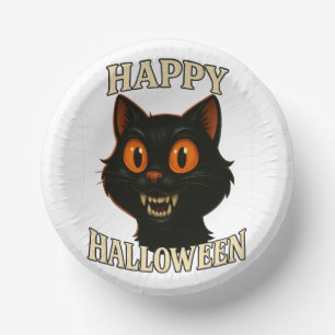 Spooky Black Cat Halloween Party Paper Plate