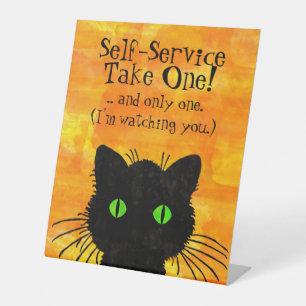Spooky Black Cat Halloween Pedestal Sign