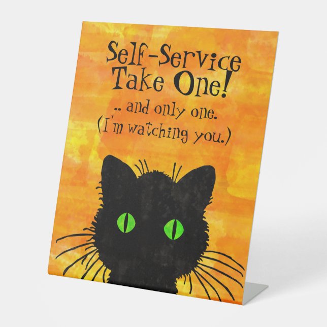 Spooky Black Cat Halloween Pedestal Sign (Front)