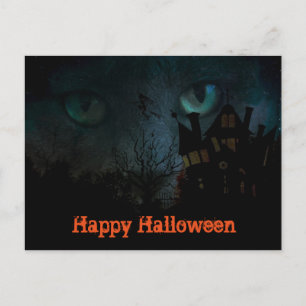 Spooky Black Cat Halloween Postcard