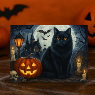 Spooky Black Cat Halloween Postcard