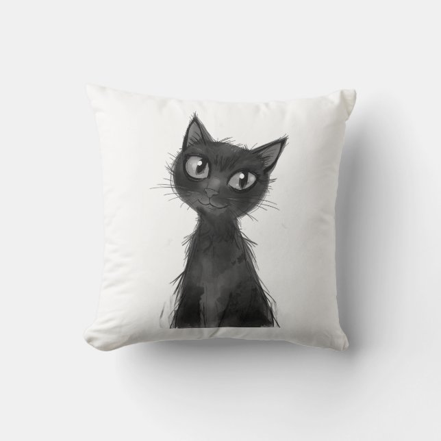 Spooky Black Cat Halloween Throw Pillow. Cushion (Front)