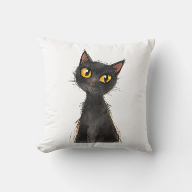 Spooky Black Cat Halloween Throw Pillow. Cushion (Front)
