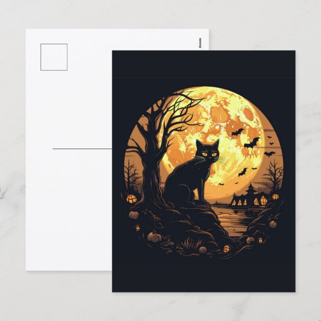 Spooky Black Cat Halloween Wallpaper — 2025 Night! Holiday Postcard (Front/Back)