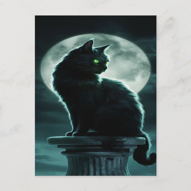 Spooky Black Cat Halloween Wallpaper — 2025 Night! Holiday Postcard (Front)