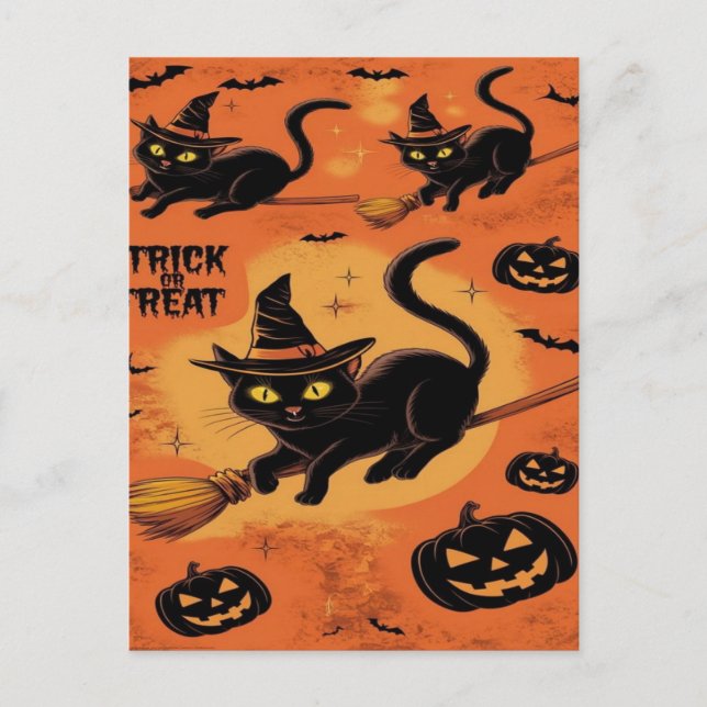 Spooky Black Cat Halloween Wallpaper — 2025 Night! Holiday Postcard (Front)