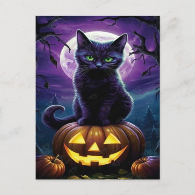 Spooky Black Cat Halloween Wallpaper — 2025 Night! Holiday Postcard (Front)