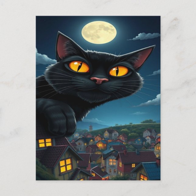 Spooky Black Cat Halloween Wallpaper — 2025 Night! Holiday Postcard (Front)