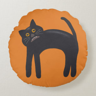 Spooky Black Cat   Halloween You Customise Round Cushion