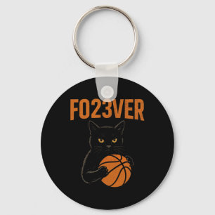 Spooky Black Cat Holding Sketll Halloween Scene Key Ring