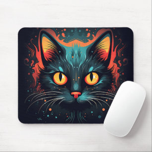 Spooky Black Cat Illustration Graphic Halloween Mouse Mat