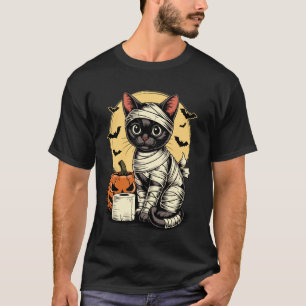Spooky Black Cat Mummy Kitten Halloween Men Women  T-Shirt