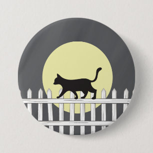 Spooky Black Cat on Picket Fence Button