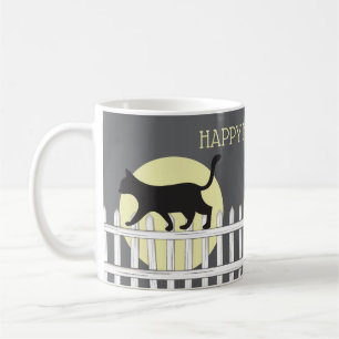 Spooky Black Cat on Picket Fence  Coffee Mug