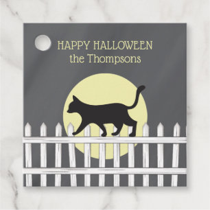 Spooky Black Cat on Picket Fence Favour Tags