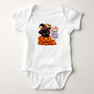 Spooky Black Cat & Pumpkin Halloween Baby Outfit Bodysuit