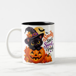 Spooky Black Cat & Pumpkin Halloween Mug