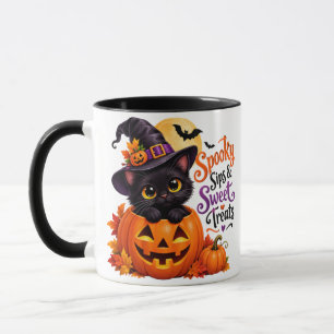 Spooky Black Cat & Pumpkin Halloween Mug