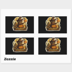 🐈⬛🎃 Spooky Black Cat & Pumpkin – Halloween Nigh Rectangular Sticker