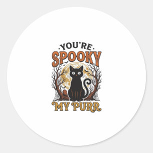 Spooky Black Cat Pun Halloween Vintage Engraving S Classic Round Sticker