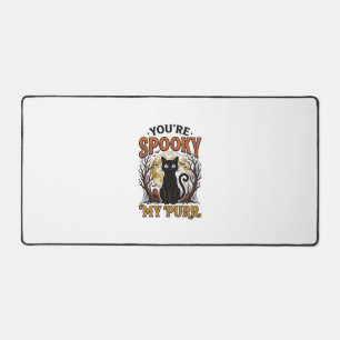 Spooky Black Cat Pun Halloween Vintage Engraving S Desk Mat