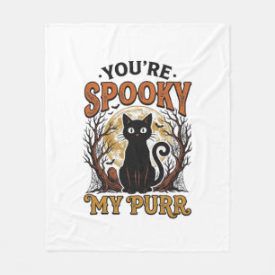 Spooky Black Cat Pun Halloween Vintage Engraving S Fleece Blanket