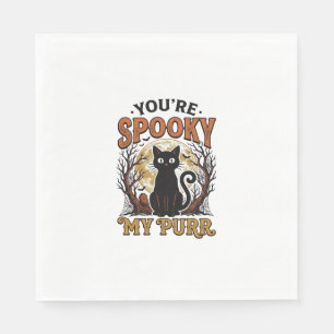 Spooky Black Cat Pun Halloween Vintage Engraving S Napkin