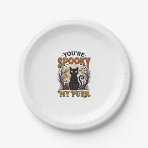 Spooky Black Cat Pun Halloween Vintage Engraving S Paper Plate