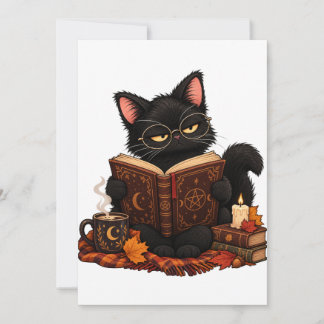 Spooky Black Cat Reading Book Halloween Invitation