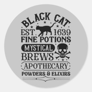 Spooky black cat spell products classic round sticker