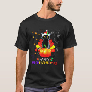 Spooky Black Cat Thanksgiving Christmas Happy Hall T-Shirt