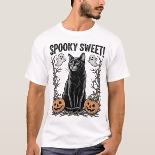 Spooky Black Cat Vintage Halloween Engraving Shirt